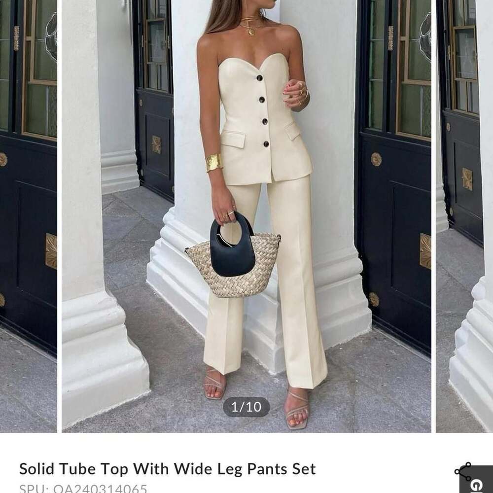 Commense Strapless Tube Top and Wide Leg Pants Set